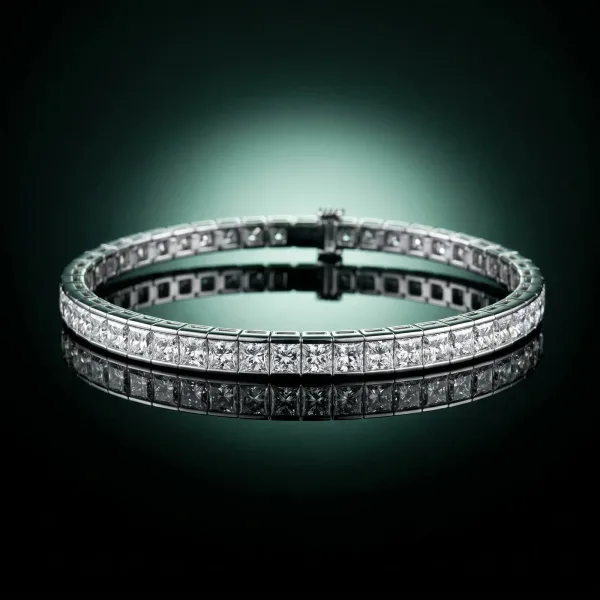 Princess Cut Channel Set Diamond Tennis Bracelet White gold