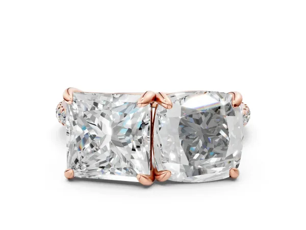 Cushion and Princess Toi Moi Ring with Prong Setting and Micro Pave Band Rose gold