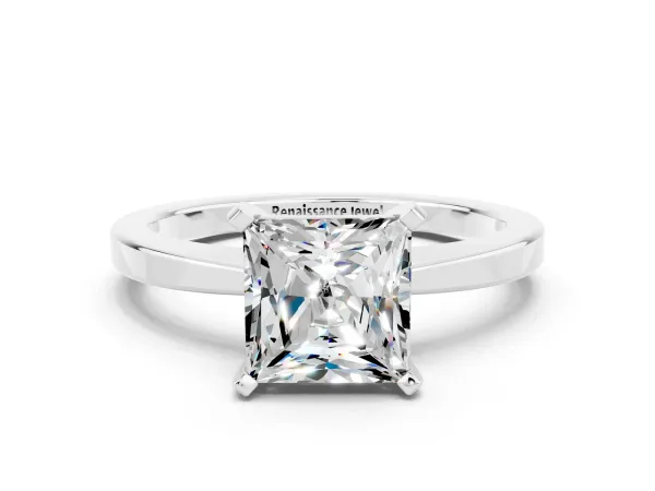 Princess Cut Moissanite Solitaire Engagement Ring with Classic Band and Four-Prong Setting Silver