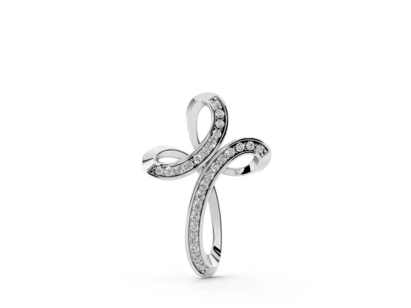 Pavé Round Diamond Prong Cross Pendant Silver