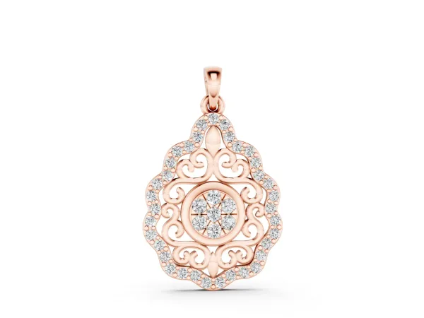Round Diamond Halo Pendant with Filigree Design Rose gold
