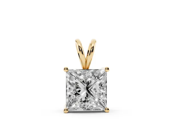 Princess Diamond Solitaire Pendant with Four Prong Setting Yellow gold
