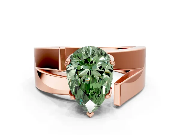 Fancy Green Modern Tension Set Pear Cut Diamond Solitaire Wide Band Ring Rose gold