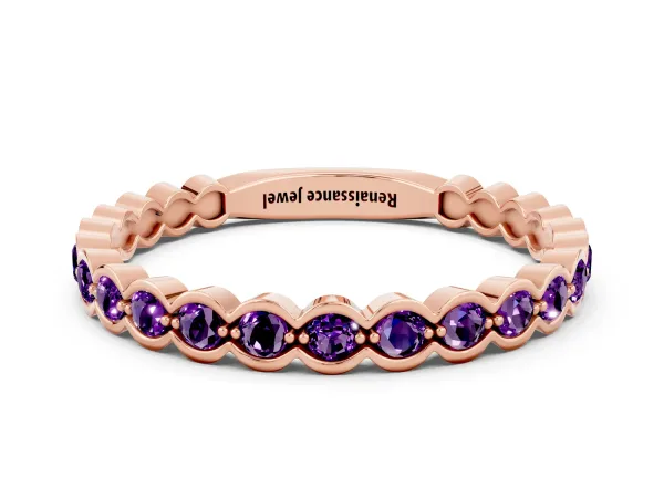 Round Amethyst Bezel Set Eternity Band Rose gold