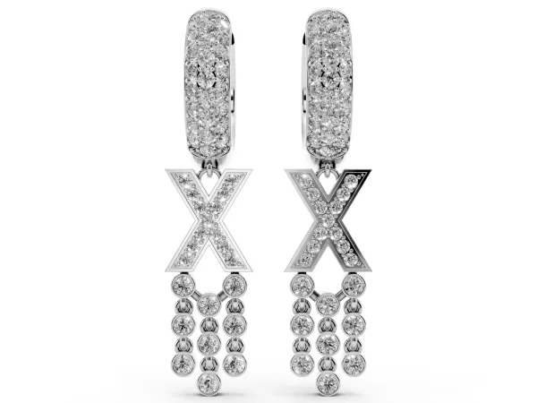 Round Diamond Initial X Huggie Hoop Earrings Platinum