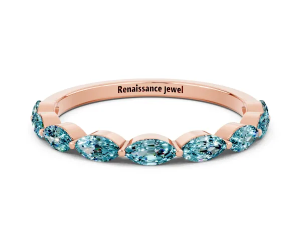 Marquise Blue Topaz Half Eternity Band with Prong Setting Rose gold