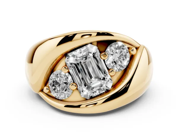 Channel Set Emerald Cut Diamond Crossover Band Yellow gold