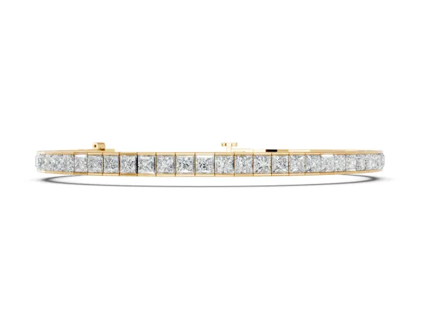 Princess Cut Channel Set Diamond Tennis Bracelet Yellow gold