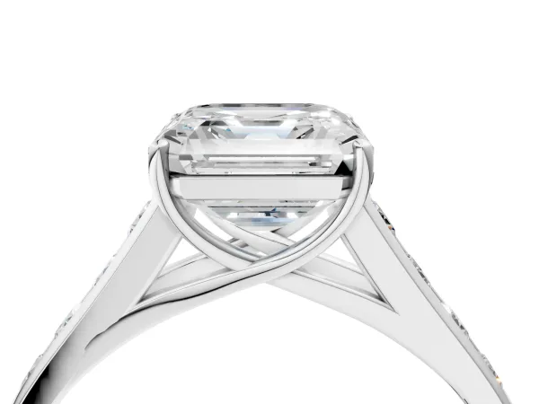 Asscher Cut Brilliant Channel-Set Solitaire Ring with Four-Prong Setting Platinum