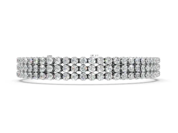 Three-Row Round Diamond Tennis Bracelet with Bezel Setting White gold