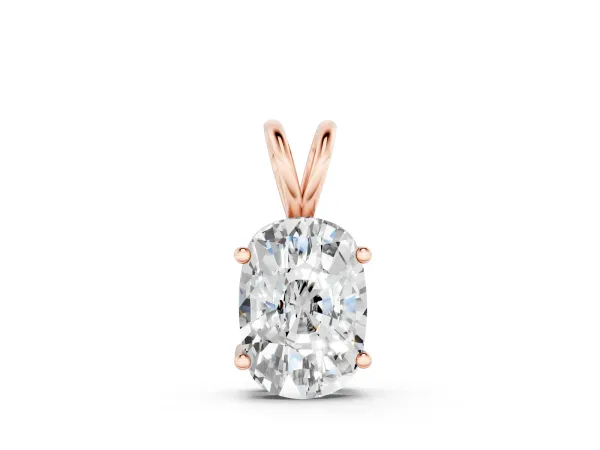 Old Mine Cushion Diamond Solitaire Pendant with Four Prong Setting Rose gold