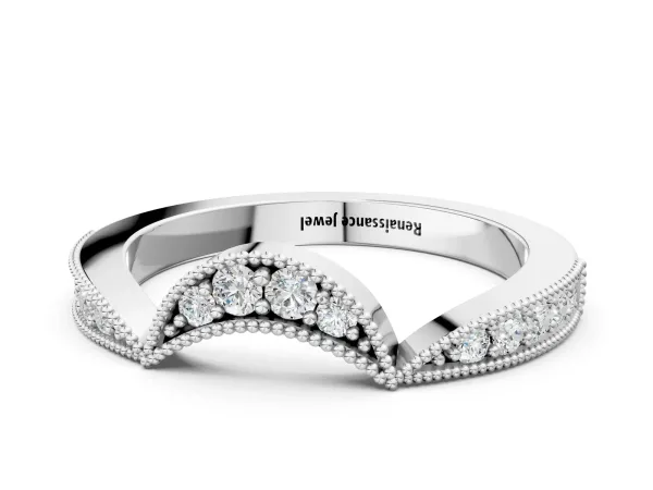 Pavé Round Diamond Contour Milgrain Band White gold