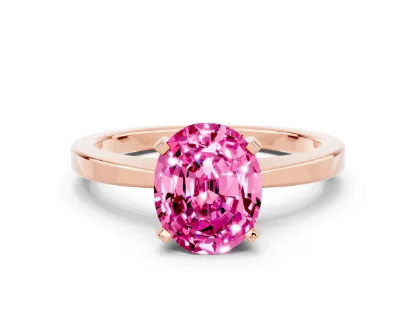 Oval Cut Pink Sapphire Solitaire Engagement Ring with Classic Band and Four-Prong Setting Rose gold