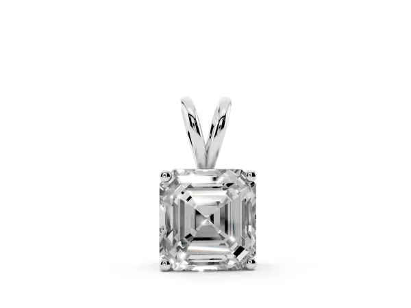 Asscher Diamond Solitaire Pendant with Four Prong Setting Silver
