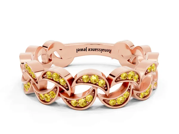 Pavé Round Yellow Sapphire Interlocking Eternity Band with Bezel Prong Setting Rose gold