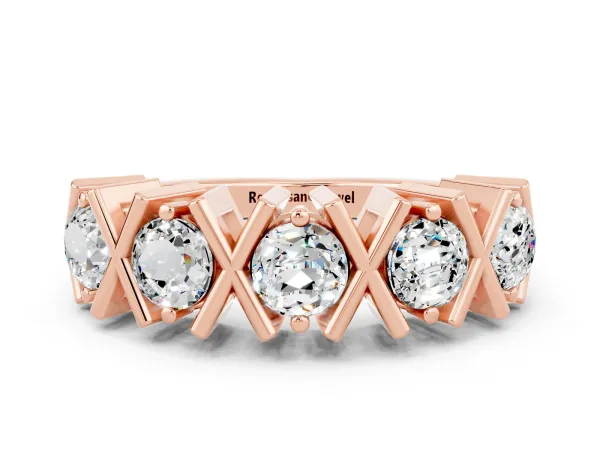 Round Moissanite Channel Set Band with X-Prong Detail Rose gold