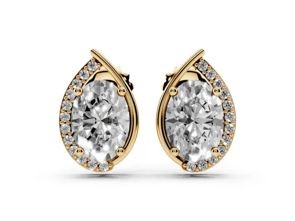 Oval Diamond Teardrop Framed Stud Earrings Yellow gold