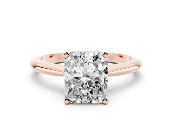 Radiant Cut Cut Solitaire Ring with Four-Prong Setting on a Classic Band Rose gold