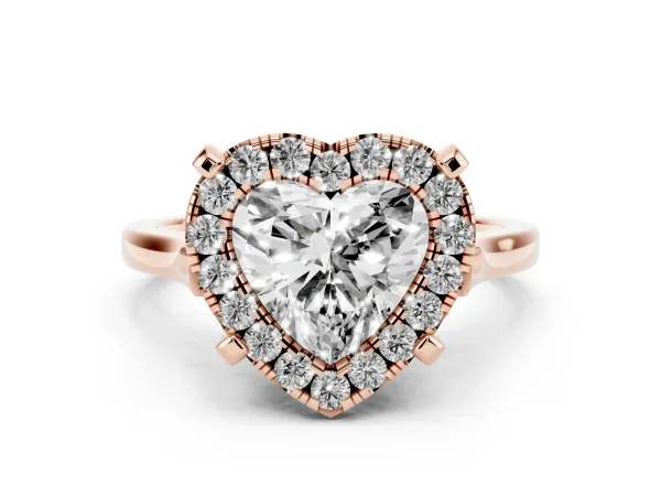 Heart Cut Diamond Cluster Halo Solitaire with Four-Prong Setting Rose gold