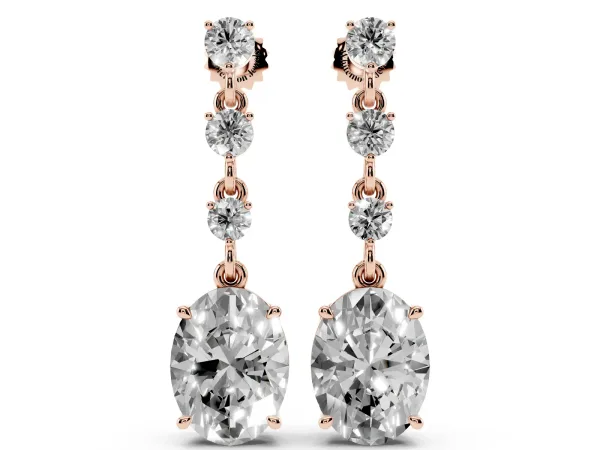 Round and Oval Diamond Drop Earrings Rose gold