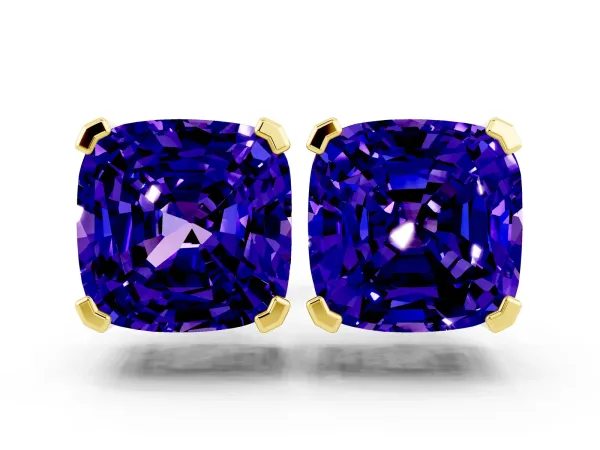 Cushion Cut Tanzanite Stud Earrings Yellow gold