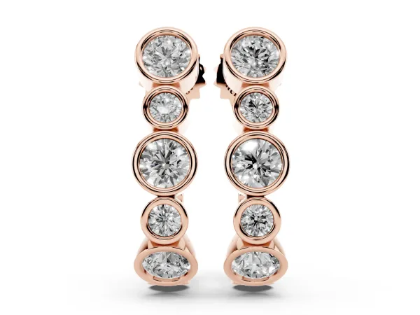 Bezel Set Round Diamond Hoop Earrings Rose gold