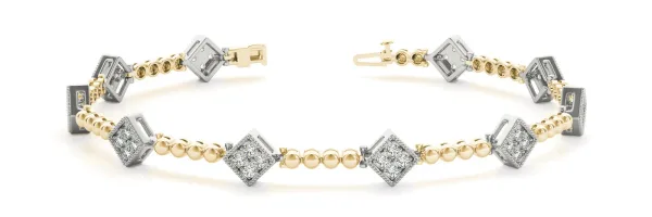 Princess-Cut Diamond Bezel-Set Tennis Bracelet with Pave Prong Setting Yellow gold