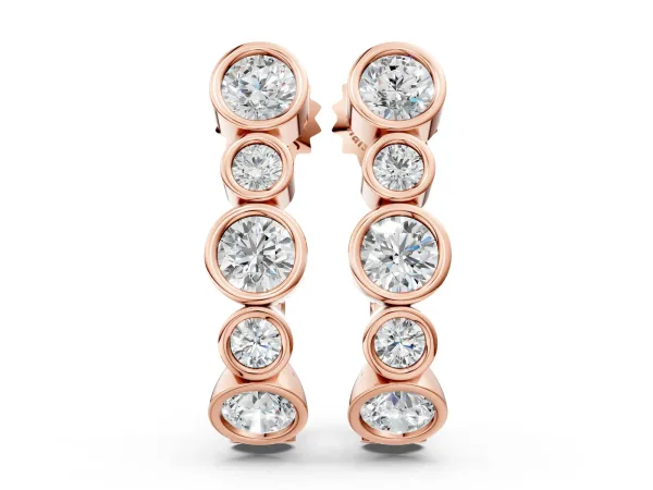 Bezel Set Round Diamond Hoop Earrings Rose gold