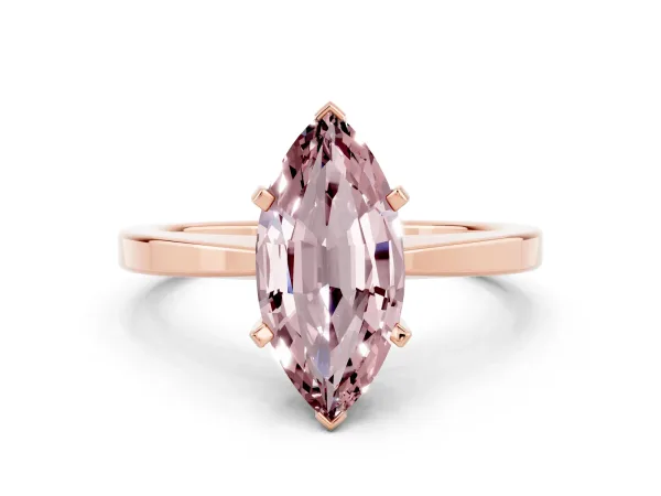 Marquise Cut Morganite Solitaire Engagement Ring with Classic Band and Four-Prong Setting Rose gold