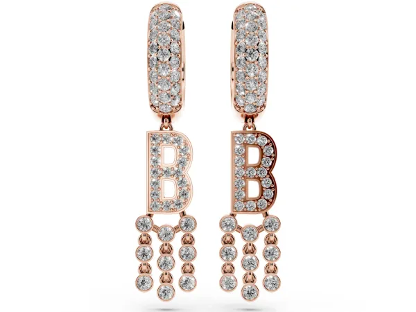 Round Diamond Initial B Huggie Hoop Earrings Rose gold