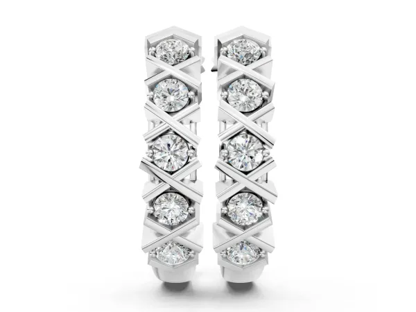 Round Diamond Criss-Cross Prong Hoop Earrings Silver