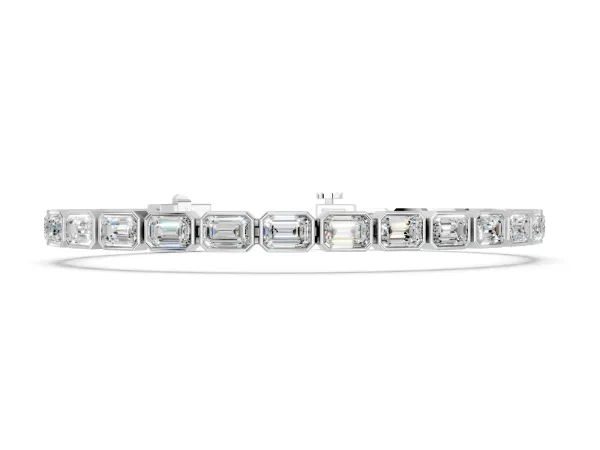 East-West Emerald Cut Diamond Tennis Bracelet with Bezel Setting White gold
