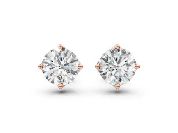 Round Diamond Flower Petal Solitaire Stud Earrings Rose gold