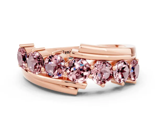 Round Morganite Wave Band with Channel and Shared Prong Setting Rose gold