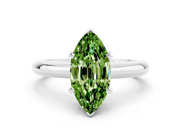 Marquise Cut Peridot Solitaire Engagement Ring with Round Band and Four-Prong Setting Silver