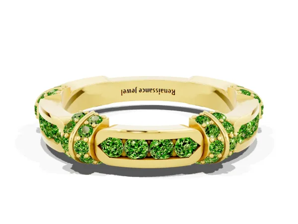 Pavé Round Peridot Link Band with Bezel Setting Yellow gold