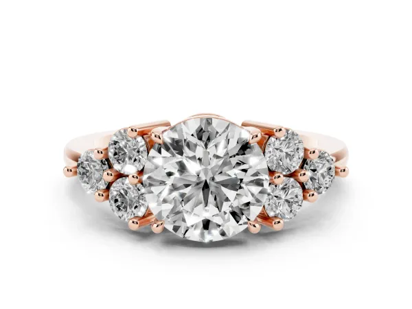 Round Cut Brilliant Diamond Cluster Accent Solitaire Ring with Prong Setting Rose gold