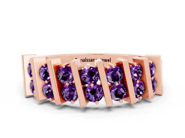 Channel Set Round Amethyst Anniversary Band with Vertical Prongs Rose gold