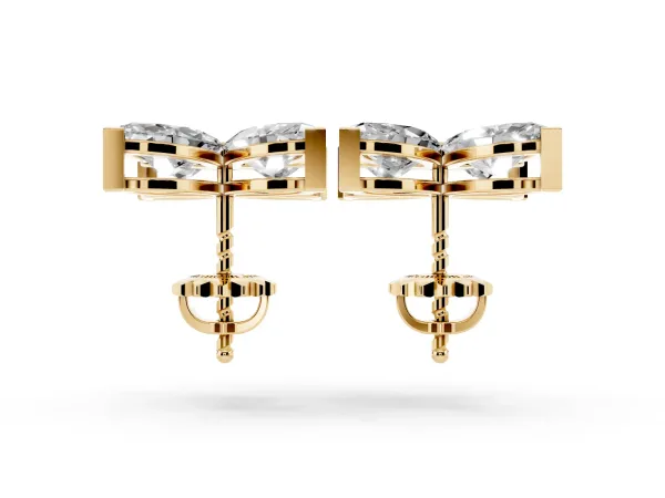 Marquise Cut Diamond Flower Stud Earrings Yellow gold
