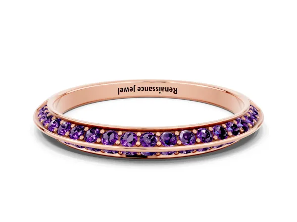 Double Row Pavé Round Amethyst Eternity Band with Channel Setting Rose gold