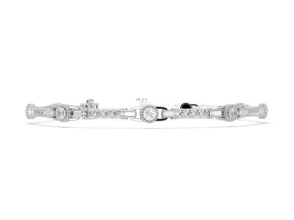 Round Bezel-Set Diamond Tennis Bracelet with Pave Band White gold