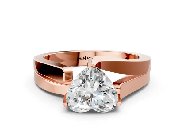 Modern Tension Set Heart Cut Diamond Solitaire Wide Band Ring Rose gold