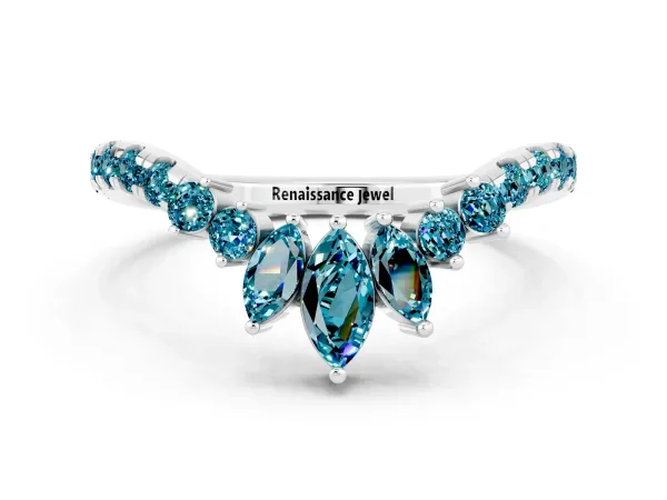 Chevron Marquise and Round Blue Topaz Open Band with Prong Setting Platinum