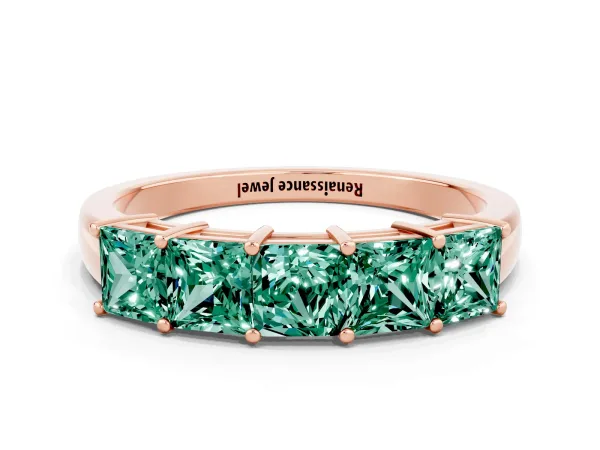 Princess Cut Five-Stone Green Sapphire Band with Prong Setting Rose gold