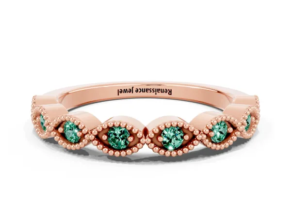Milgrain Marquise Green Sapphire Half Eternity Band with Bezel Setting Rose gold