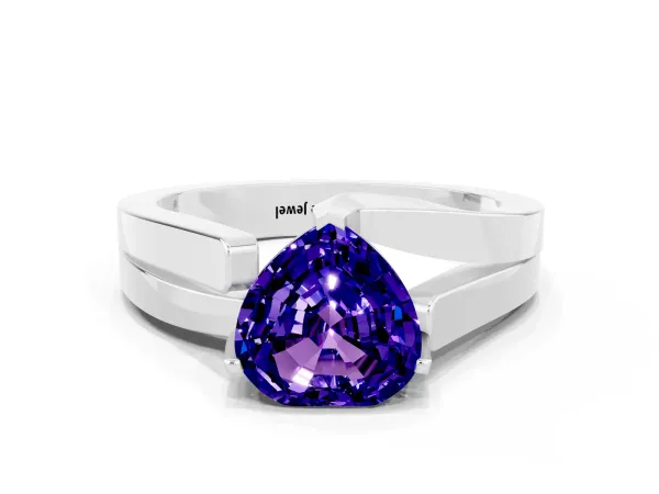 Modern Tension Set Heart Cut Tanzanite Solitaire Wide Band Ring Platinum