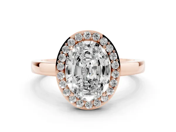 Oval Cut Halo Diamond Ring with Solitaire Band and Prong Setting Rose gold