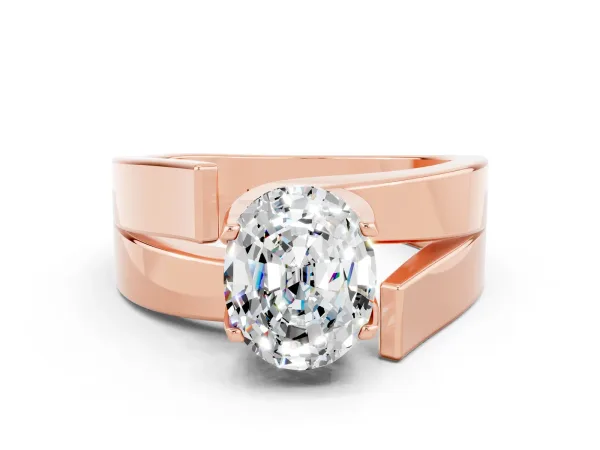 Modern Tension Set Oval Cut Moissanite Solitaire Wide Band Ring Rose gold