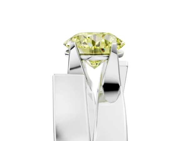 Fancy Yellow Modern Tension Set Round Cut Diamond Solitaire Wide Band Ring Platinum