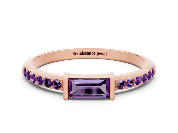 Baguette Amethyst Pavé Band with Bar Setting Rose gold